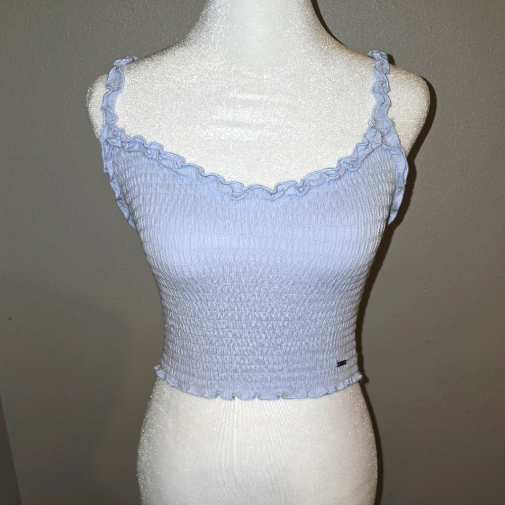 Hollister Light Blue/Periwinkle Smocked Crop Spaghetti Strap Tank Top Size Small